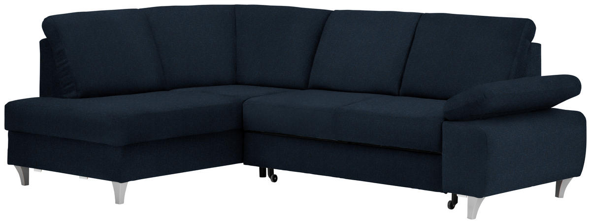 ECKSOFA in Flachgewebe Dunkelblau  - Silberfarben/Dunkelblau, Konventionell, Holz/Textil (186/255cm) - Cantus