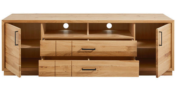 LOWBOARD Wildeiche furniert, massiv Eichefarben - Eichefarben/Schwarz, KONVENTIONELL, Holz/Holzwerkstoff (180/59/50cm) - Linea Natura