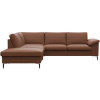 ECKSOFA Kastanienfarben Echtleder  - Kastanienfarben/Schwarz, Design, Leder/Metall (225/247cm) - Livetastic