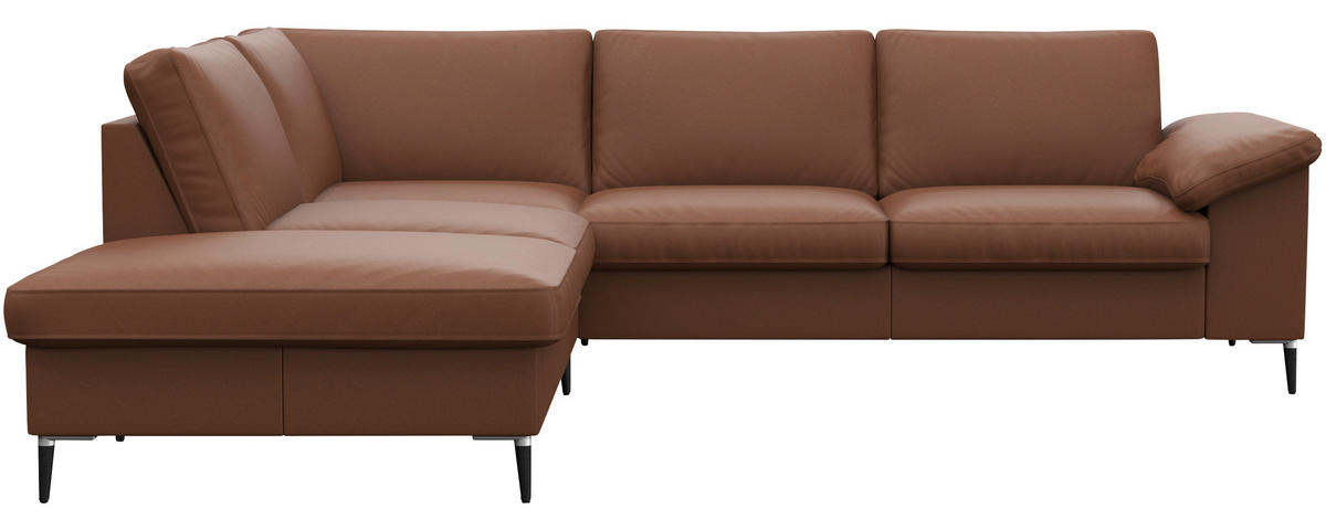 ECKSOFA Kastanienfarben Echtleder  - Kastanienfarben/Schwarz, Design, Leder/Metall (225/247cm) - Livetastic