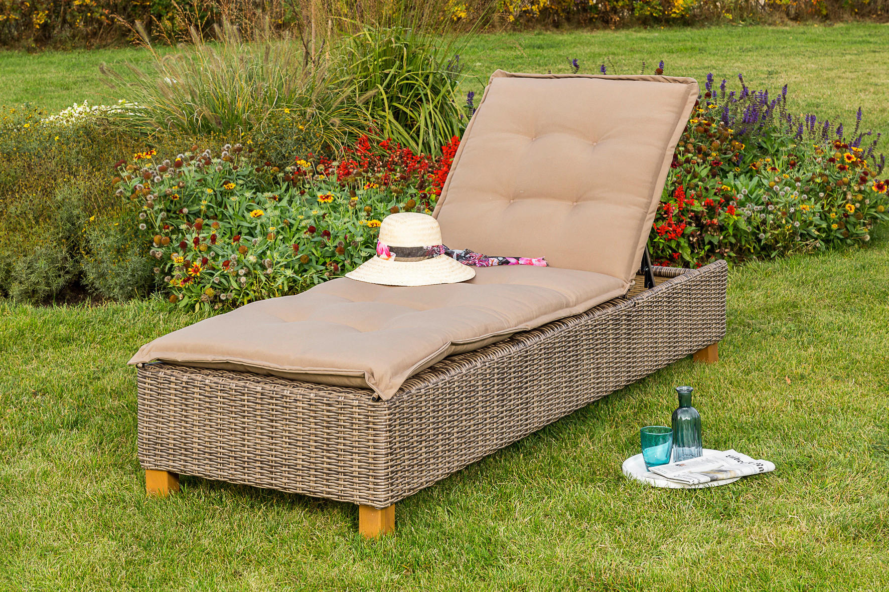 GARTENLIEGE 80/34/86/200 cm  - Akaziefarben/Cappuccino, KONVENTIONELL, Holz/Kunststoff (80/34/86/200cm) - Gardenson