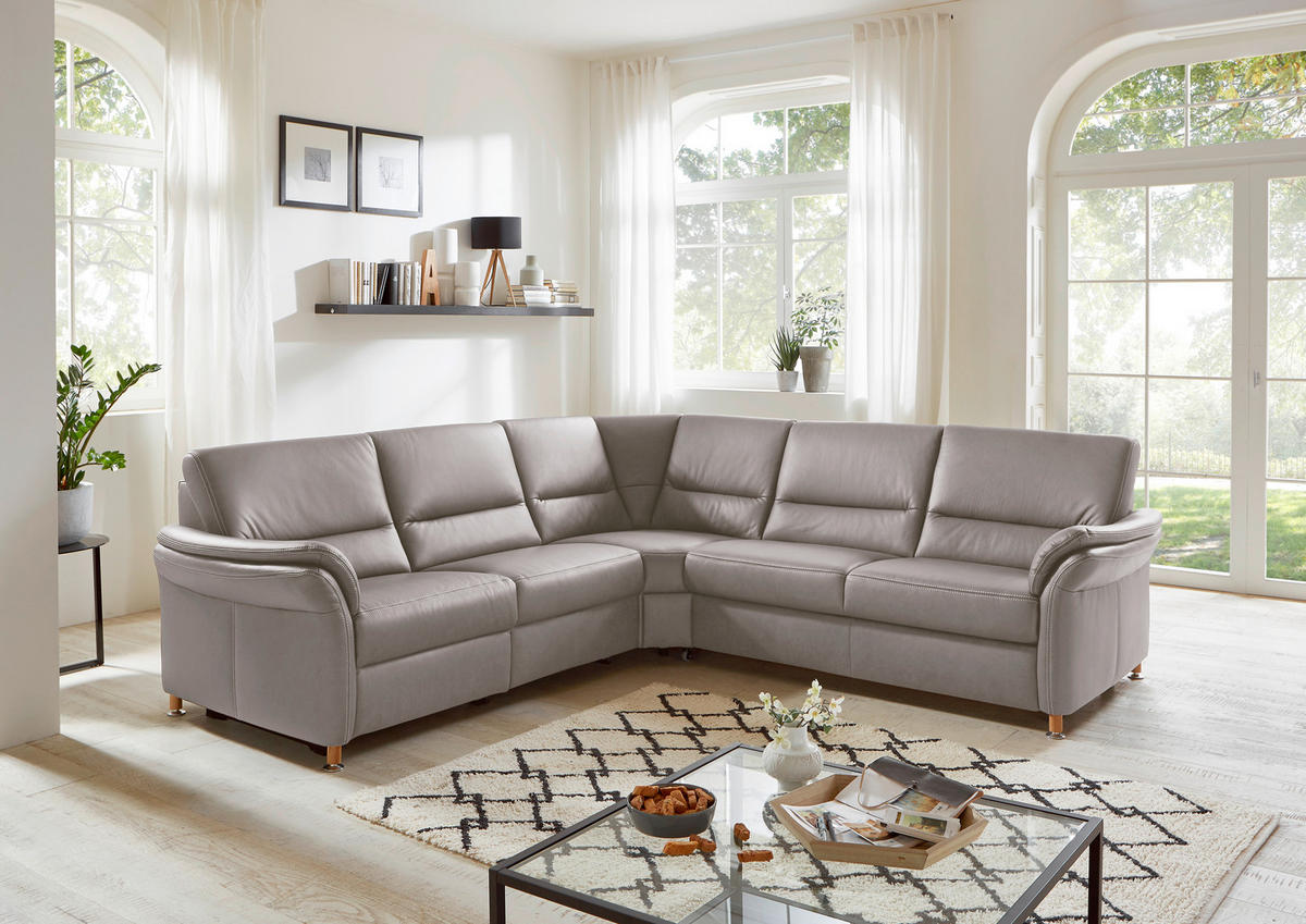 ECKSOFA Hellgrau Echtleder  - Beige/Hellgrau, Design, Leder/Metall (262/262cm) - Beldomo Premium