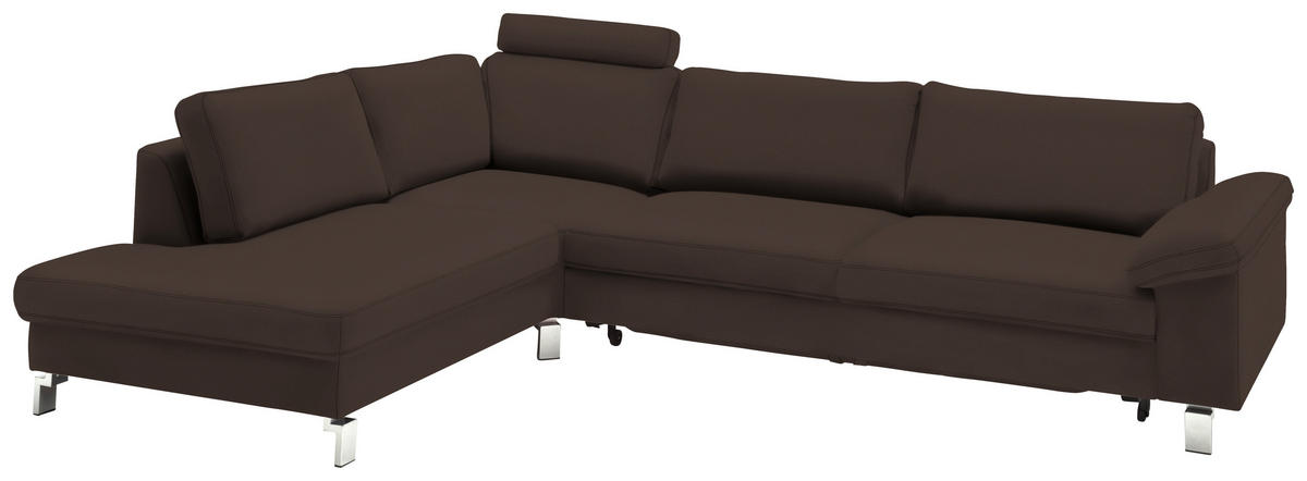 ECKSOFA in Echtleder Dunkelbraun  200/281 cm  - Chromfarben/Dunkelbraun, Design, Leder/Metall (200/281cm) - Pure Home Lifestyle