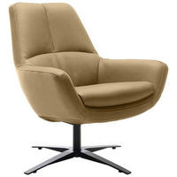 SESSEL in Echtleder Hellbraun  - Hellbraun/Schwarz, Modern, Leder/Metall (81/92/83cm) - Trendmanufaktur