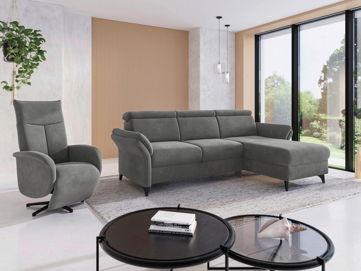 ECKSOFA GLENDALE E in Flachgewebe Grau  253/166 cm  - Schwarz/Grau, KONVENTIONELL, Textil/Metall (253/166cm) - Sit & More