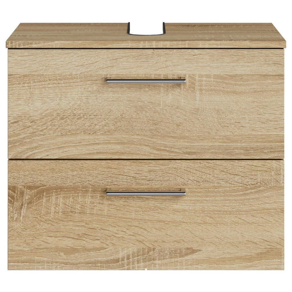 Thumbnail - Sadena Waschbeckenunterschrank M-Plan, Eiche Bianco, Metall, 2 Schubladen, 60x49.8x38.3 cm, Goldenes M, Made in Germany,...