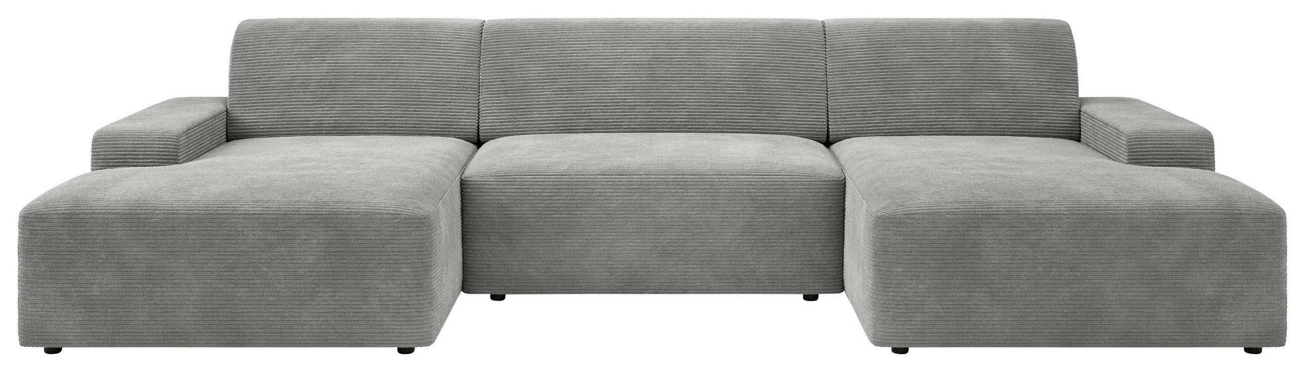 WOHNLANDSCHAFT WIEN in Cord Grau  - Schwarz/Grau, MODERN, Kunststoff/Textil (162/329/162cm) - Trendmanufaktur