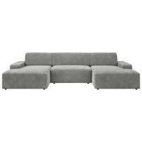 WOHNLANDSCHAFT Cord Grau  - Schwarz/Grau, Modern, Kunststoff/Textil (162/329/162cm) - Trendmanufaktur