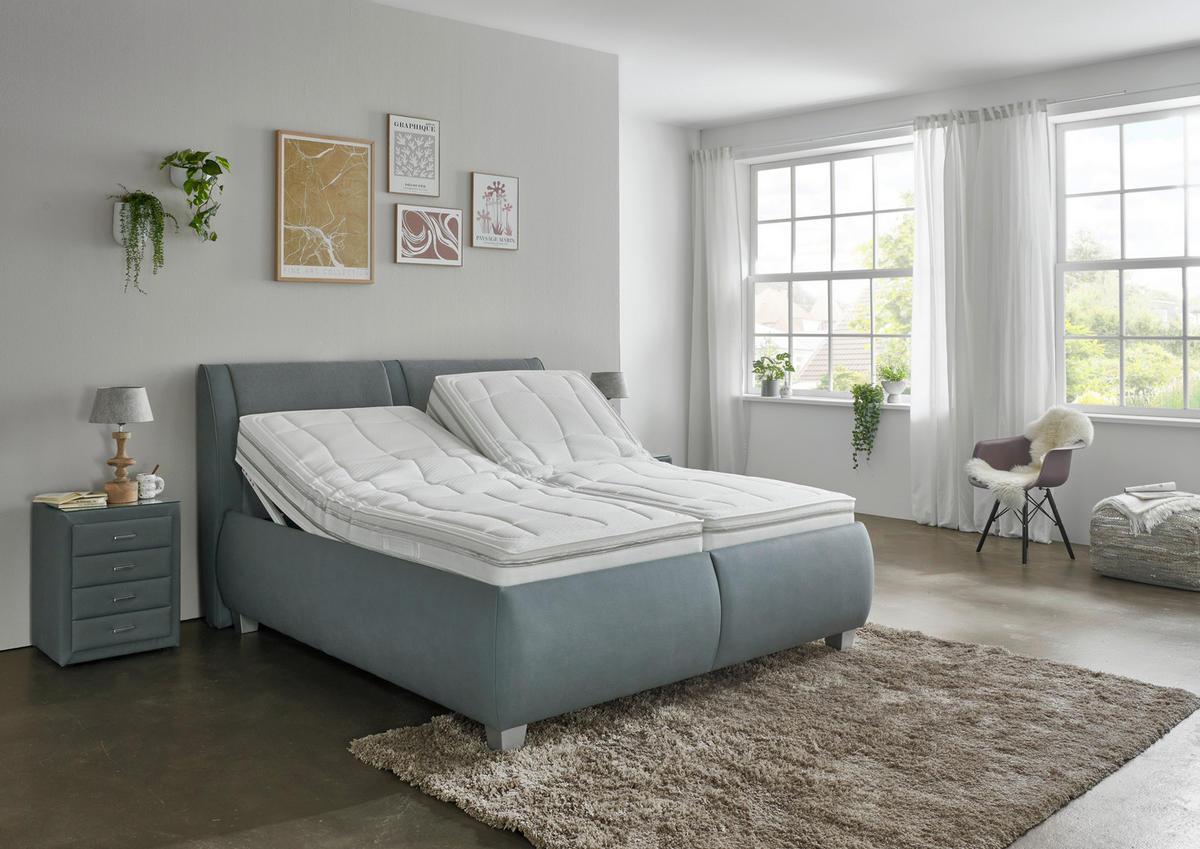 POLSTERBETT 180/200 cm,  in Blaugrau, Matratze, Lattenrost, Bettkasten, unterschiedliche Matratzenhärtegrade je Bettseite, H2 + H2 = mittel  - Silberfarben/Blaugrau, Design, Holzwerkstoff/Kunststoff (180/200cm) - Beldomo - Sleep