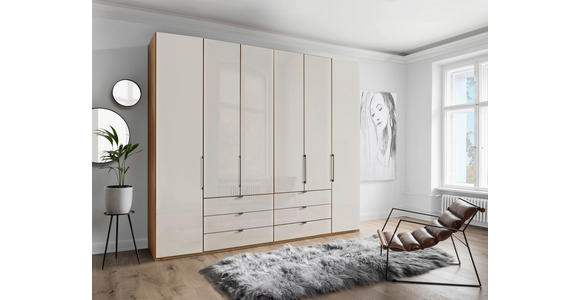 DREHTÜRENSCHRANK 250/236/58 cm,  in Champagner, Eiche Bianco, 6-türig  - Schieferfarben/Eiche Bianco, KONVENTIONELL, Glas/Holzwerkstoff (250/236/58cm) - Dieter Knoll