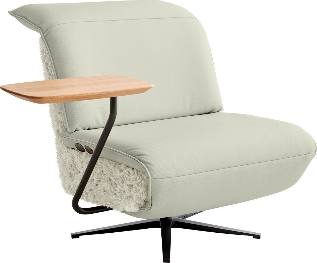 SESSEL in Hochflor Echtleder Weiß  - Schwarz/Weiß, Design, Leder/Textil (84/65/91cm) - Koinor