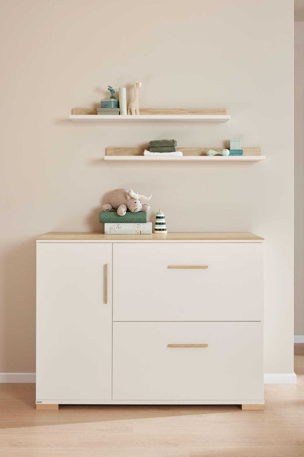 KOMODA ZA PREVIJANJE  Enie  - bijela/boje hrasta, Basics, drvni materijal (123,50/92,10/55,60cm) - Paidi