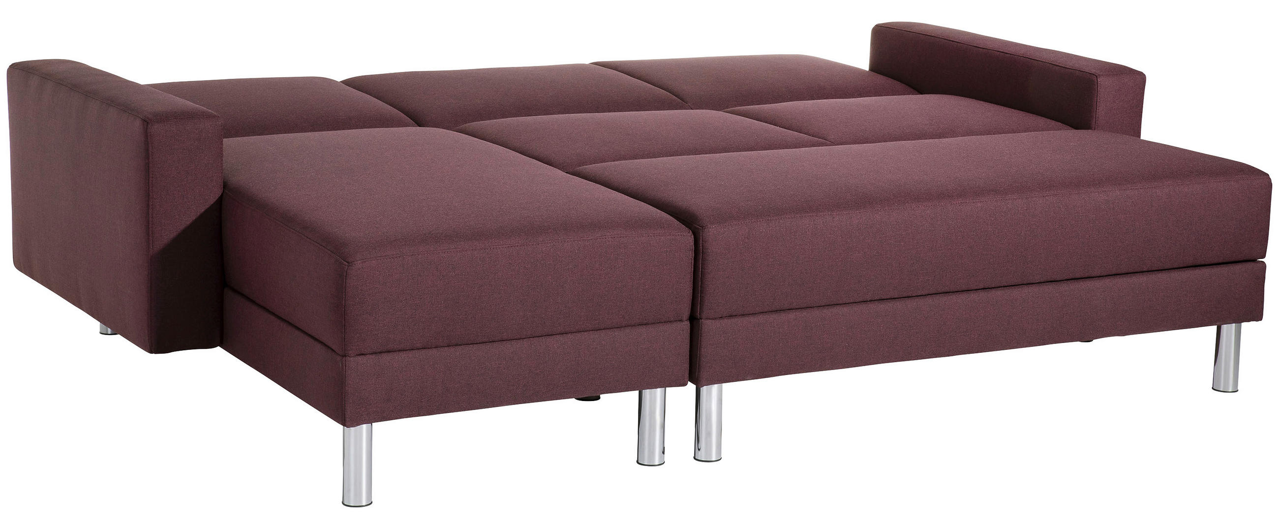 Eckschlafsofa mit Hocker Flachgewebe Dunkelrot  - Chromfarben/Dunkelrot, KONVENTIONELL, Textil/Metall (152/230cm) - Max Winzer