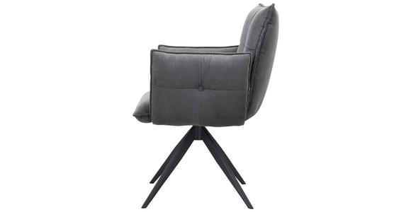 ARMLEHNSTUHL in Eisen Cord - Anthrazit/Schwarz, Design, Textil/Metall (63,5/85/63,5cm) - Novel