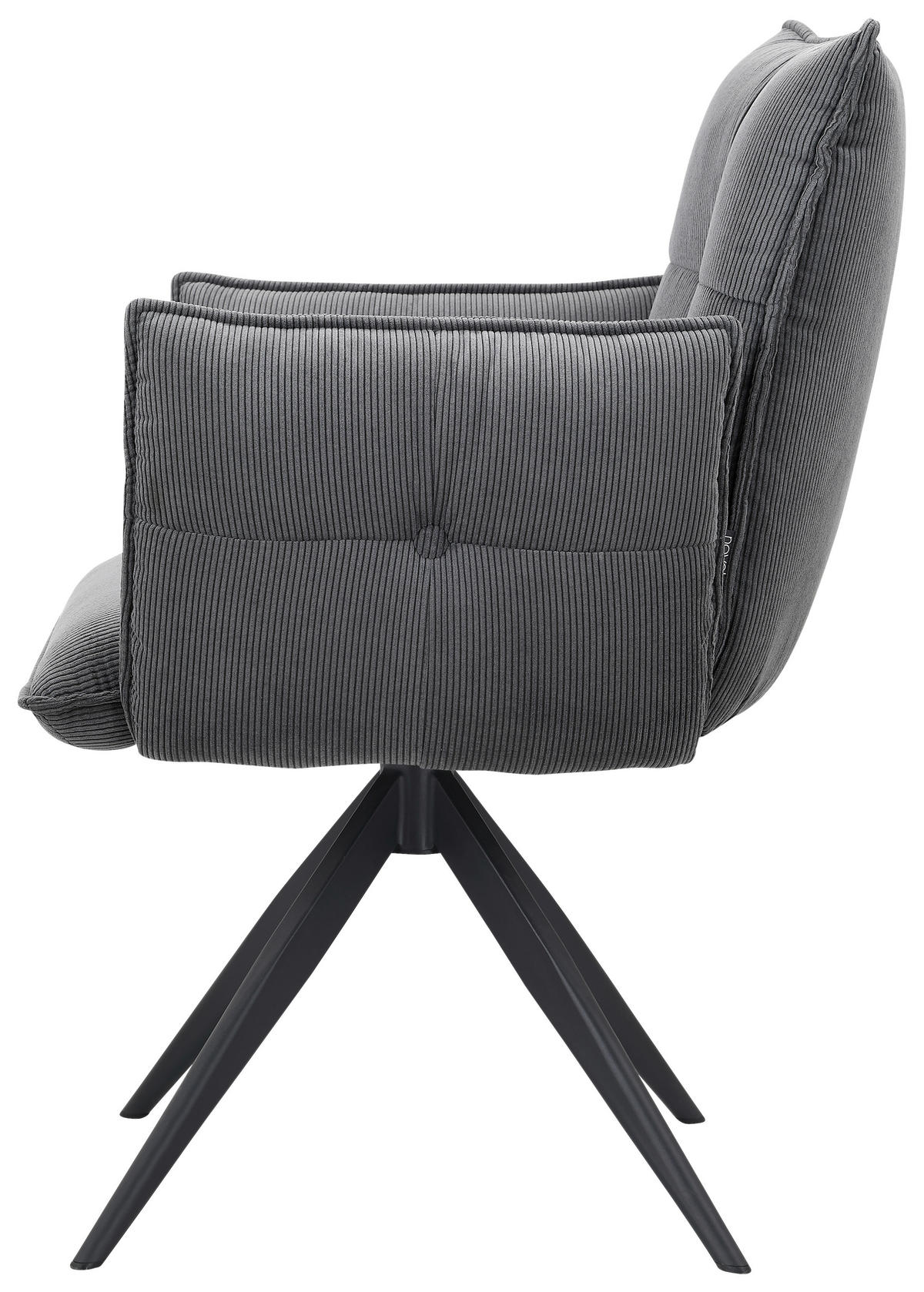 ARMLEHNSTUHL  in Eisen Cord  - Anthrazit/Schwarz, Design, Textil/Metall (63,5/85/63,5cm) - Novel