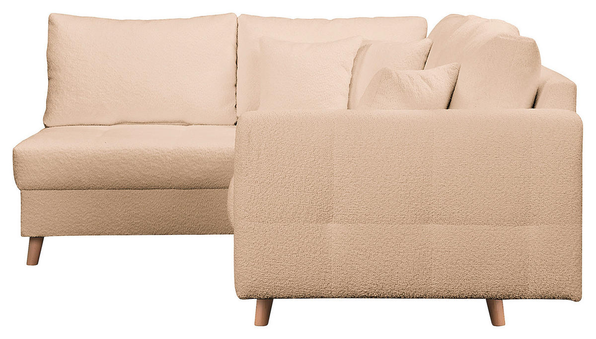 ECKSOFA inkl. Hocker Ariella Beige Bouclé  - Beige/Naturfarben, Design, Holz/Textil (161/231cm) - Livetastic