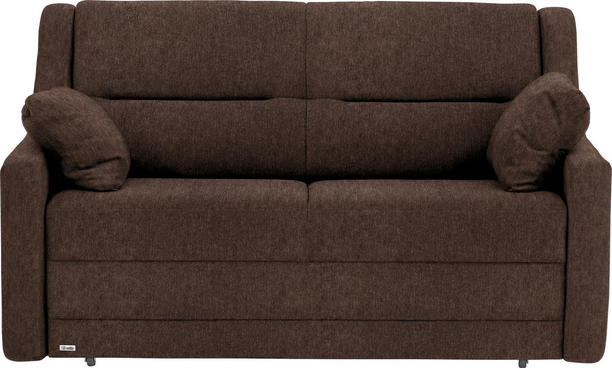 SCHLAFSOFA  mit Lederauswahl, Stoffauswahl, Schlafen auf Sitzhöhe, Hocker erhältlich, Rückenfutter Flachgewebe Braun  - Schwarz/Braun, KONVENTIONELL, Kunststoff/Textil (152/88/91cm) - Sedda