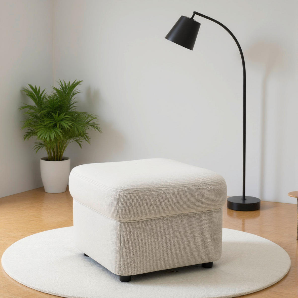 HOCKER FLORES FK Mikrofaser Creme  - Creme/Schwarz, KONVENTIONELL, Kunststoff/Textil (60/42/60cm) - MID.YOU