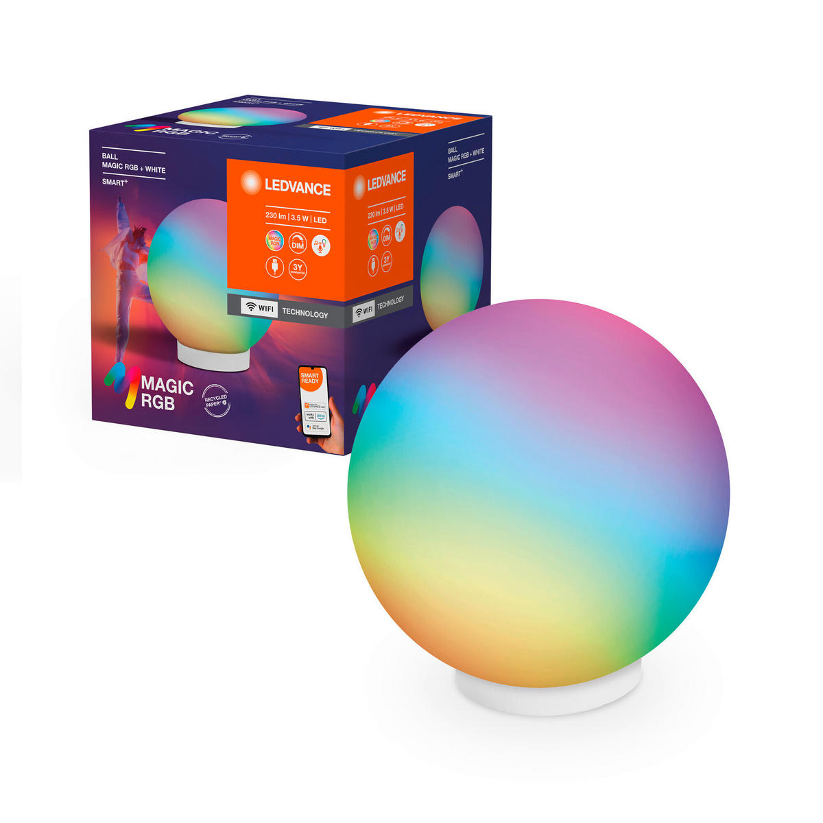 STIMMUNGSLEUCHTER Smart+ Wifi Ball Magic 20/20,6 cm   - Weiß, KONVENTIONELL, Glas/Kunststoff (20/20,6cm) - Ledvance