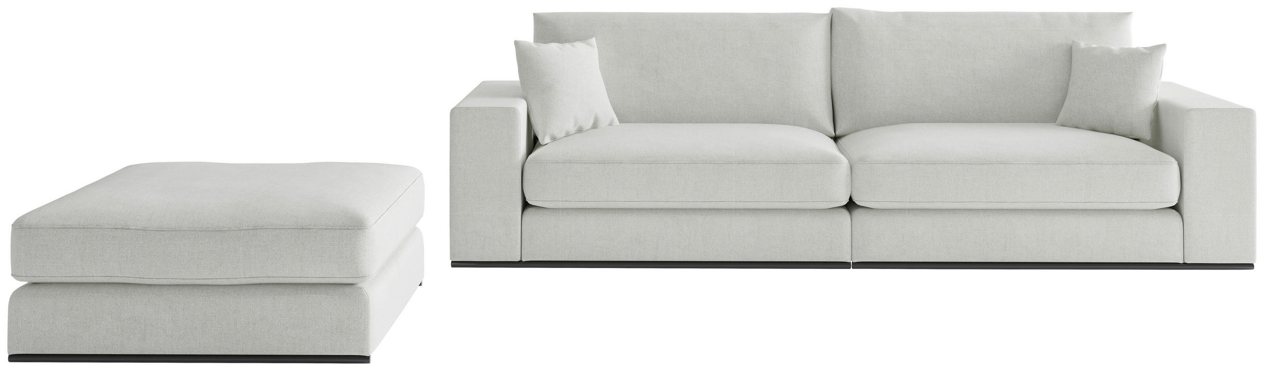 SITZGARNITUR ALBRETA Webstoff Hellgrau  - Hellgrau/Schwarz, Design, Holz/Textil (278/85/103cm) - Livetastic