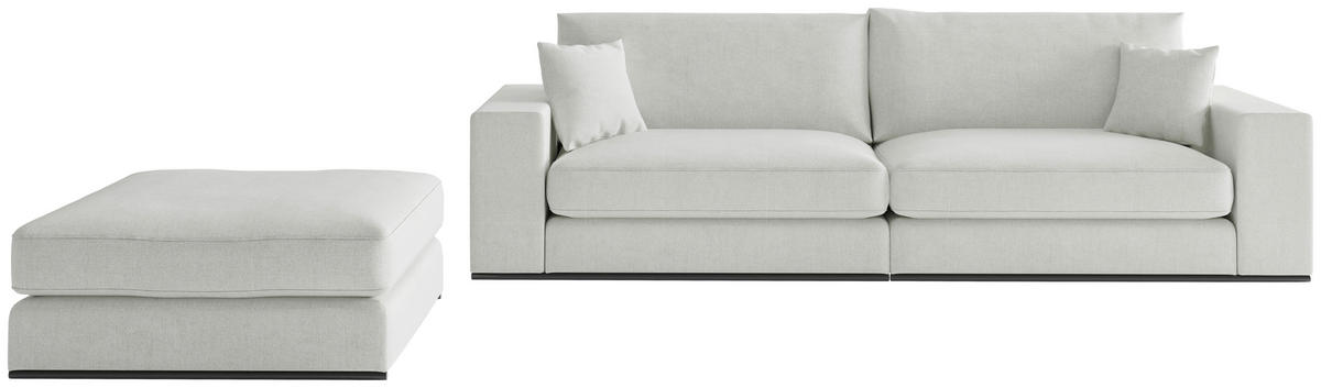 SITZGARNITUR ALBRETA Webstoff Hellgrau  - Hellgrau/Schwarz, Design, Holz/Textil (278/85/103cm) - Livetastic