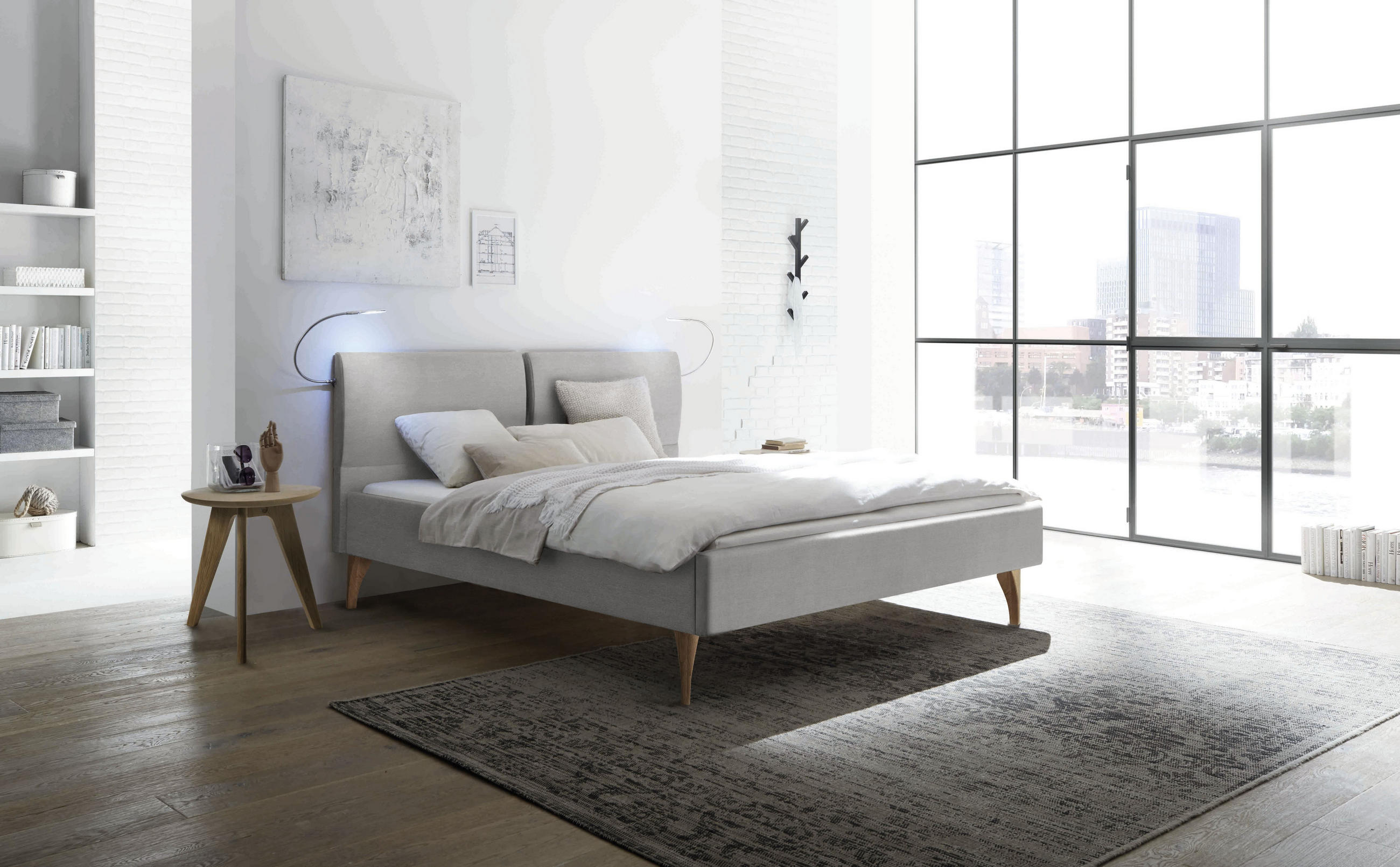 POLSTERBETT 180/200 cm  in Grau, Eichefarben  - Eichefarben/Grau, Design, Holz/Textil (180/200cm) - Hasena