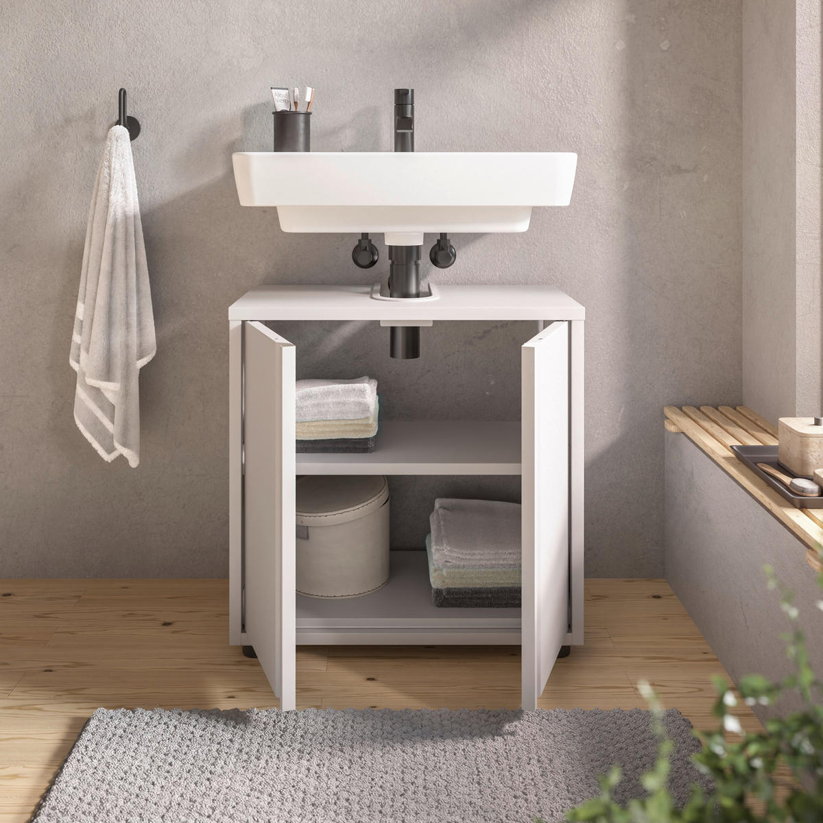 WASCHBECKENUNTERSCHRANK 60/60/33 cm  - Kaschmir/Schwarz, Design, Kunststoff/Metall (60/60/33cm) - home24