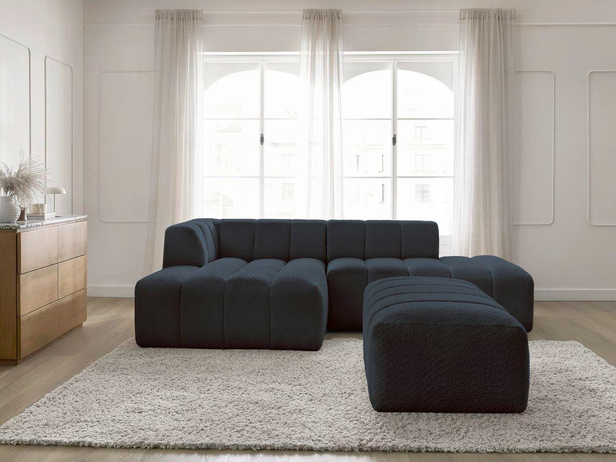 ECKSOFA  ANNECY Dunkelblau Bouclé  - Schwarz/Dunkelblau, MODERN, Kunststoff/Textil (170/262cm)
