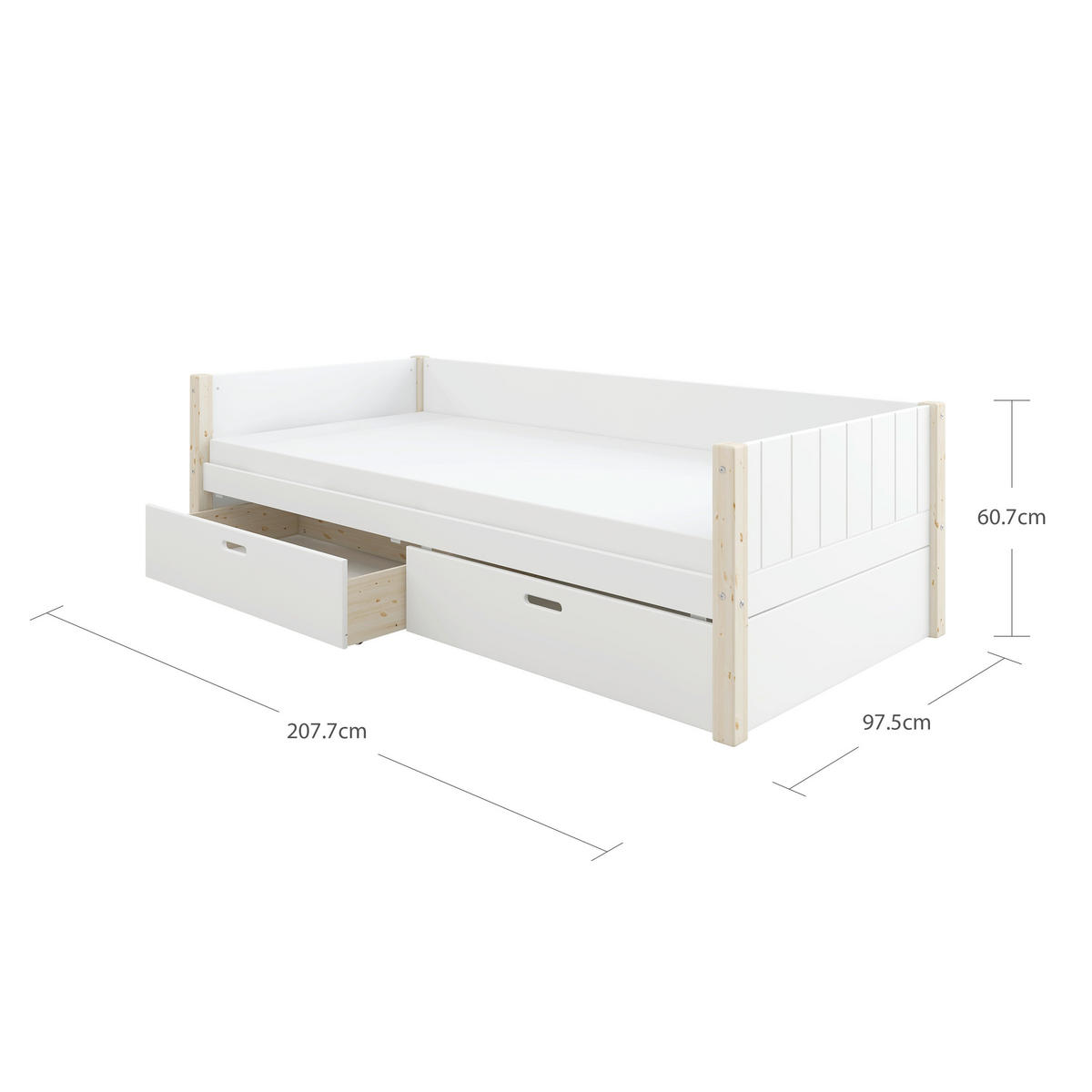 BETT in Weiß, Kieferfarben  - Weiß/Kieferfarben, MODERN, Holz (90/200cm) - Chameo