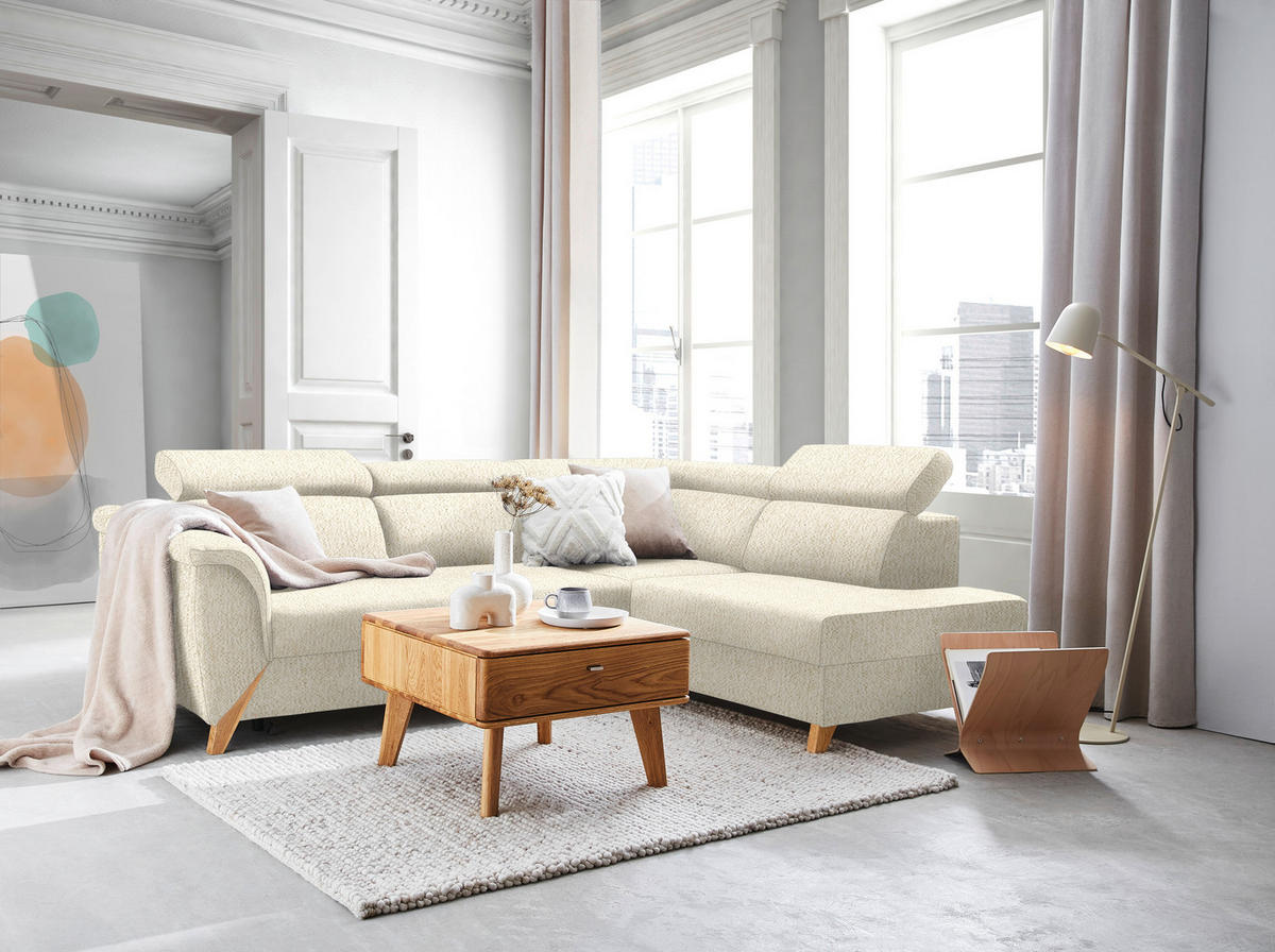 ECKSOFA in Struktur Beige  265/200 cm  - Beige/Naturfarben, KONVENTIONELL, Holz/Textil (265/200cm) - Stylife