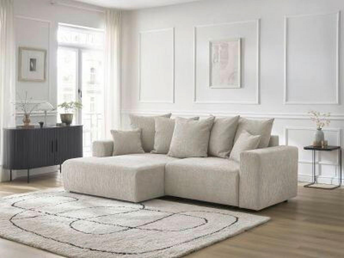 ECKSOFA Ottomane links  ATILLA Beige Struktur  - Beige/Schwarz, MODERN, Kunststoff/Textil (149/244cm)