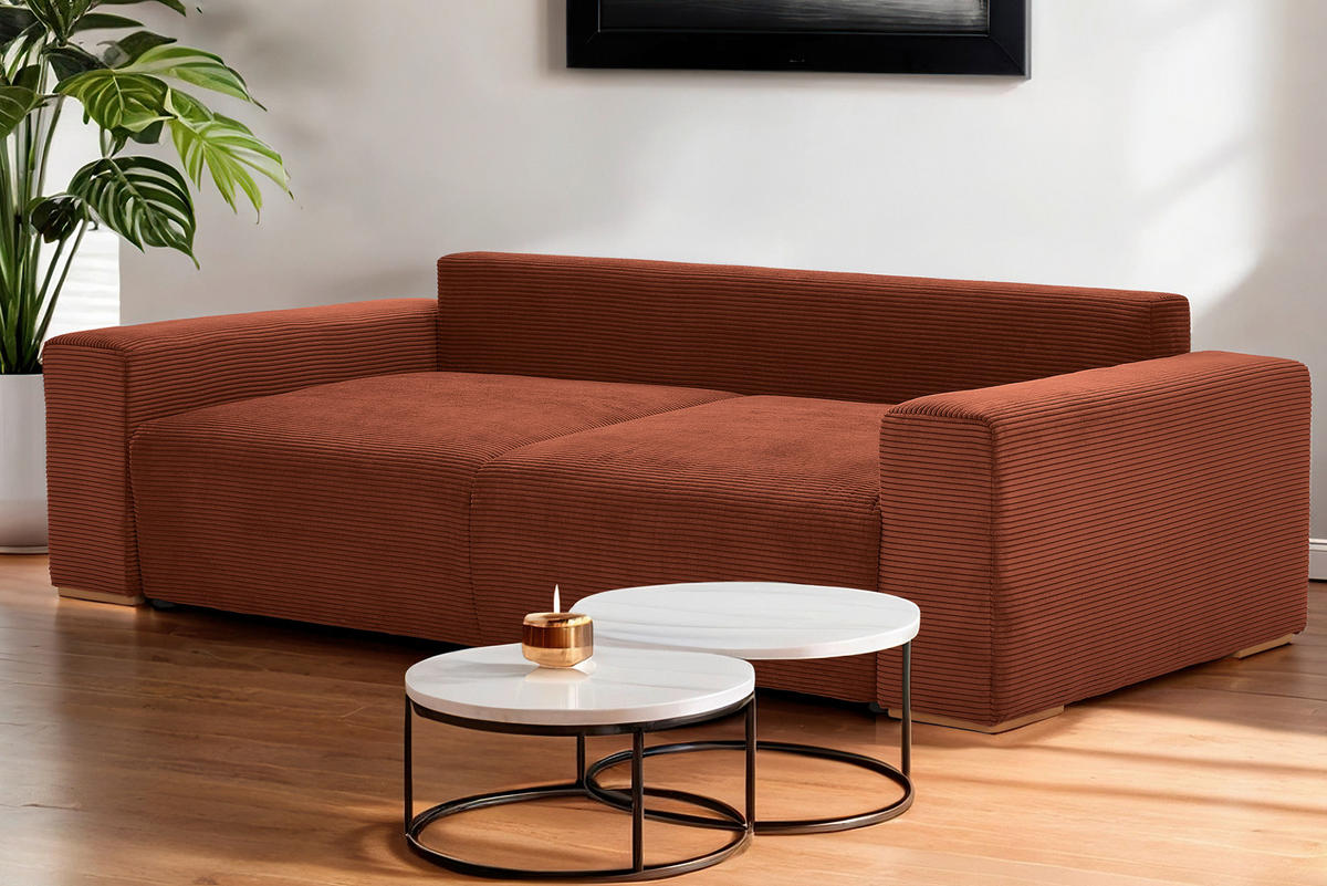 SCHLAFSOFA in Cord Kupferfarben  - Buchefarben/Schwarz, Konventionell, Holz/Kunststoff (255/86/123cm) - Livetastic