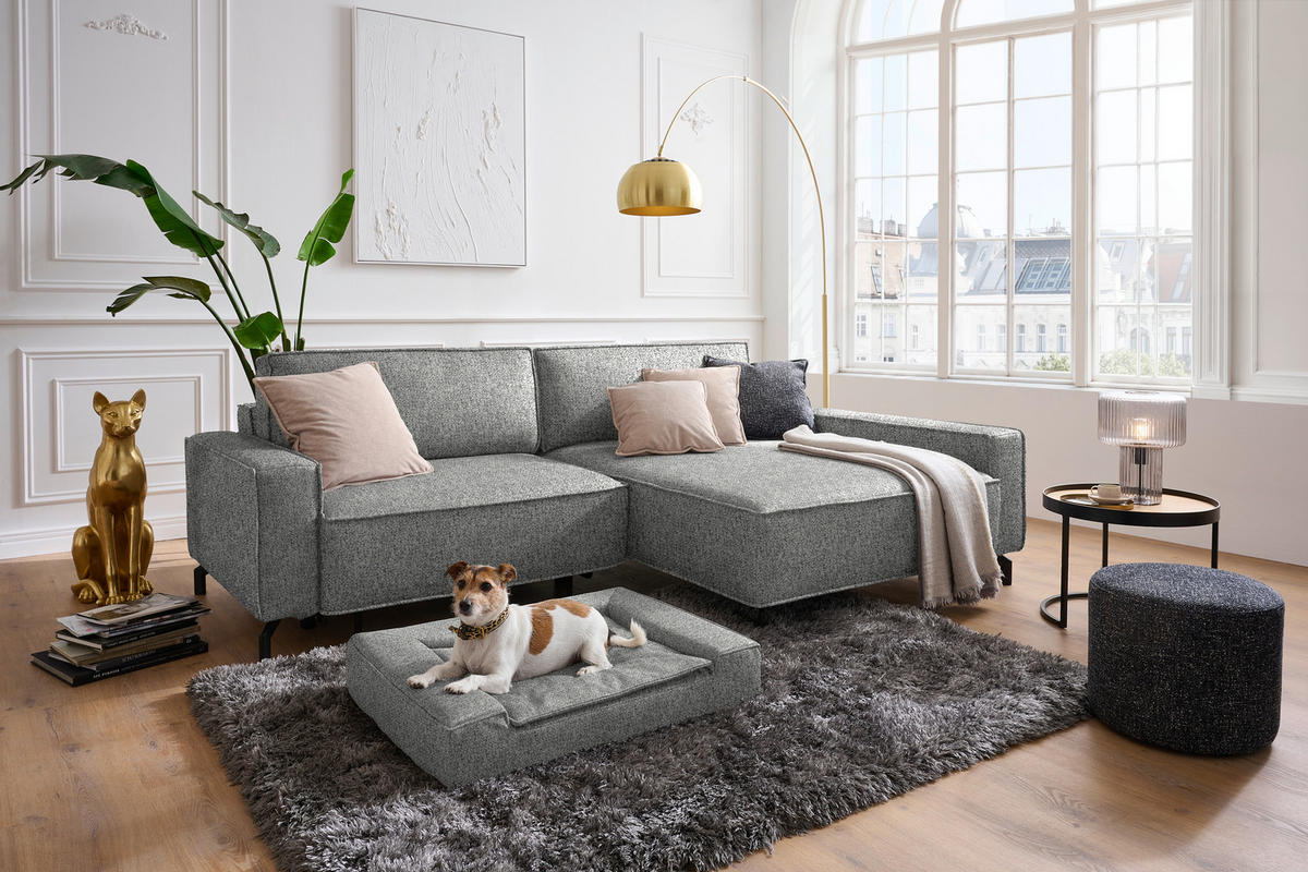 ECKSOFA  in Mikrovelours Naturfarben  246/164 cm  - Schwarz/Naturfarben, Design, Textil (246/164cm) - Sedda