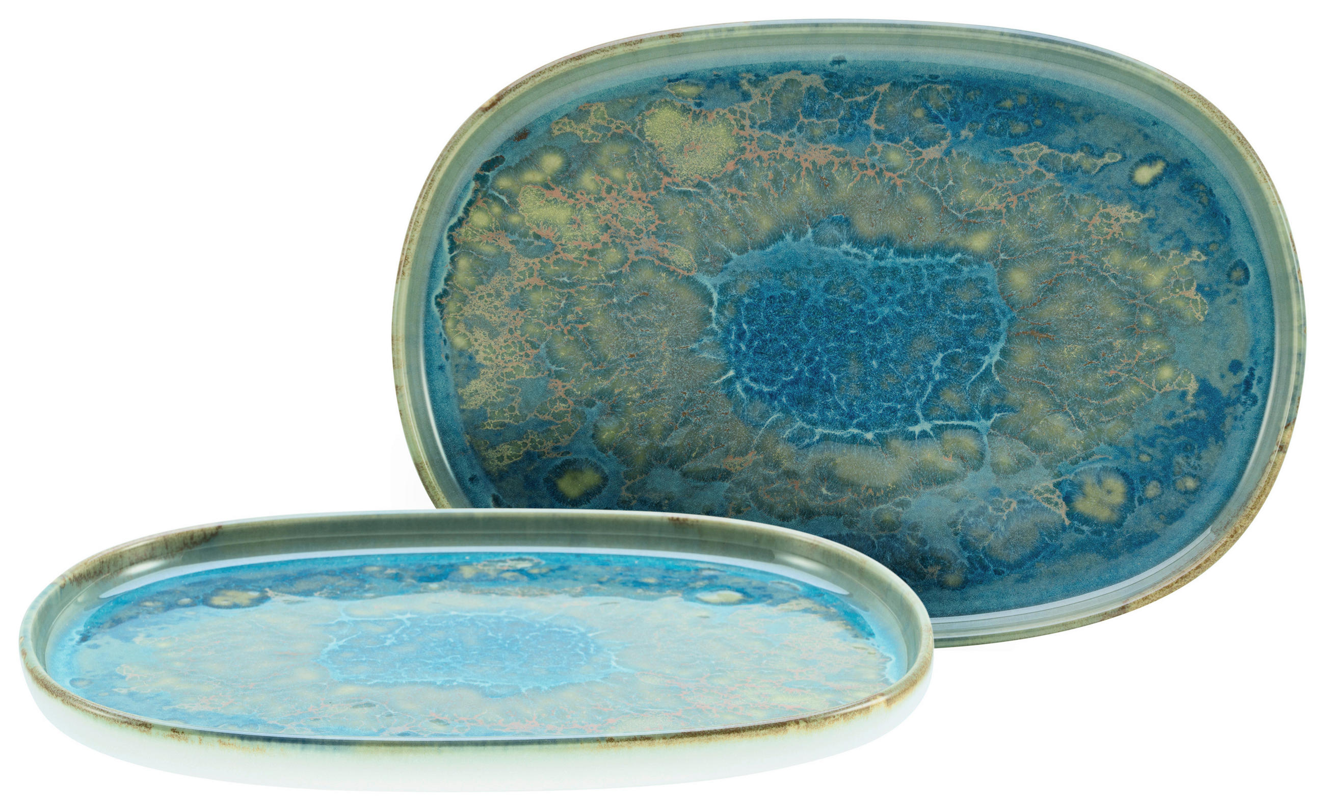 SERVIERPLATTEN-SET YUKI 33/23 cm  - Blau/Grün, Basics, Keramik (33/23cm) - Creatable