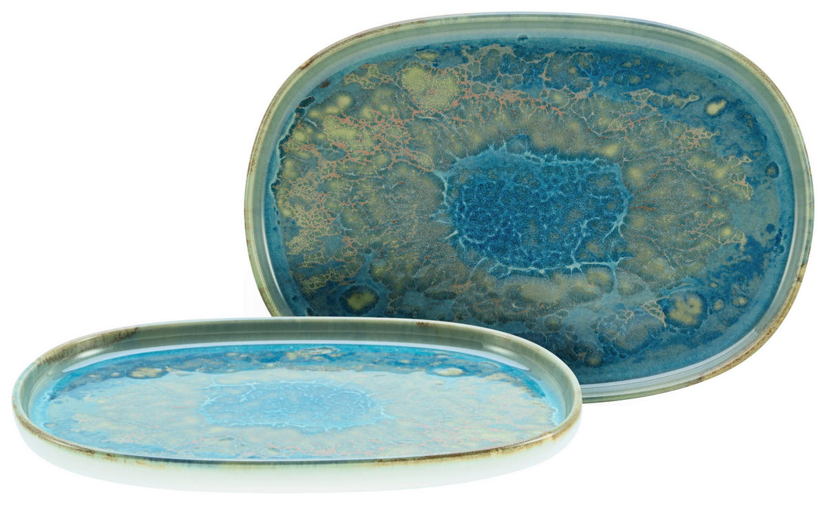 SERVIERPLATTEN-SET YUKI 33/23 cm  - Blau/Grün, Basics, Keramik (33/23cm) - Creatable