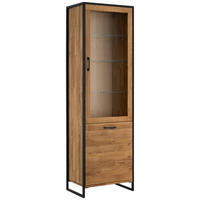 VITRINE  in massiv Wildeiche Wildeiche, Schwarz  - Wildeiche/Schwarz, Design, Glas/Holz (60/197/39cm) - Linea Natura