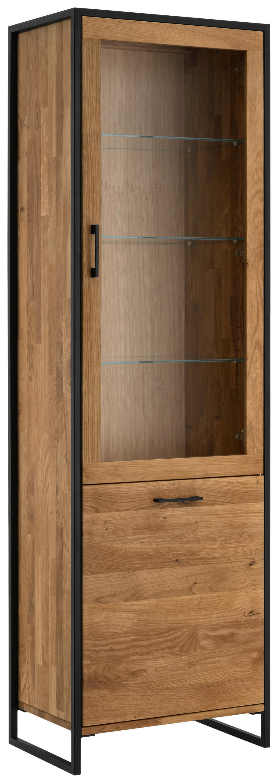 VITRINE  in massiv Wildeiche Wildeiche, Schwarz  - Wildeiche/Schwarz, Design, Glas/Holz (60/197/39cm) - Linea Natura