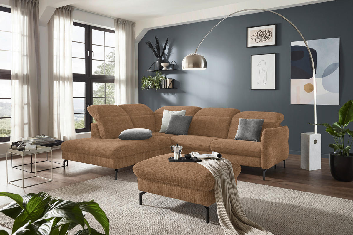 ECKSOFA in Flachgewebe Braun  - Schwarz/Braun, Design, Textil/Metall (233/299-313cm) - Dieter Knoll