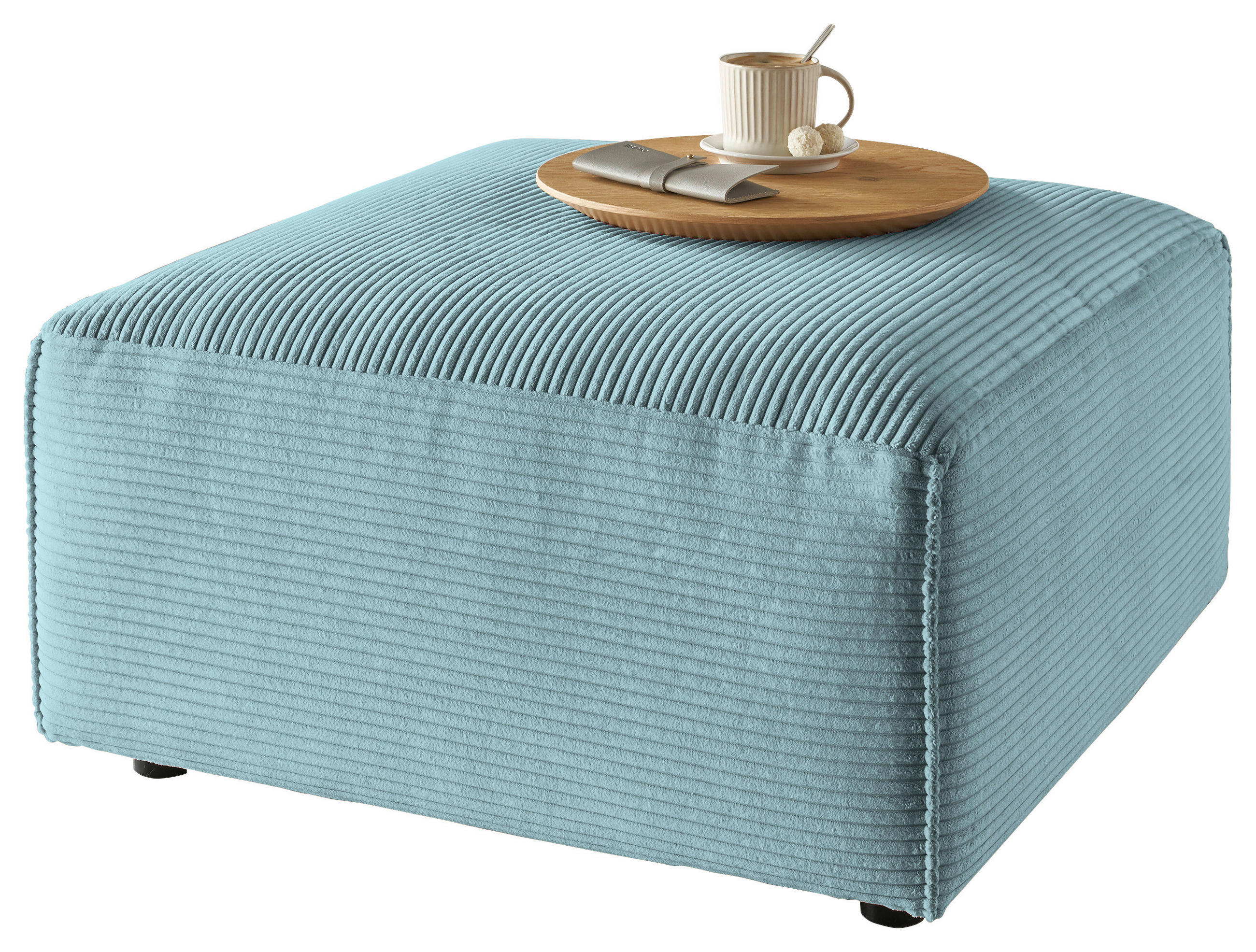 HOCKER Cord Hellblau  - Schwarz/Hellblau, Design, Kunststoff/Textil (80/42/80cm) - Pure Home Lifestyle