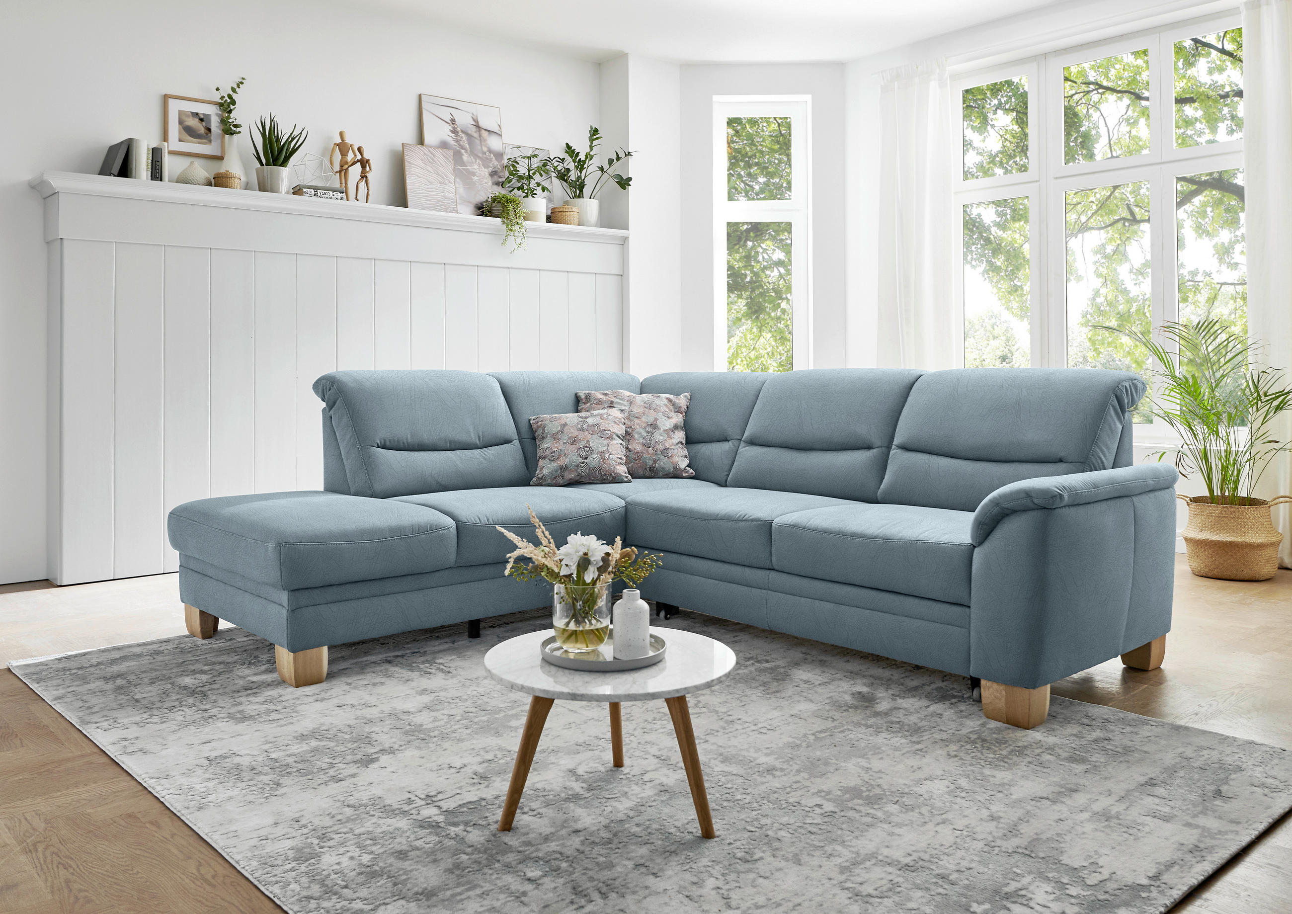 ECKSOFA Blau Mikrofaser  - Wildeiche/Blau, KONVENTIONELL, Holz/Textil (224/254cm) - Carryhome