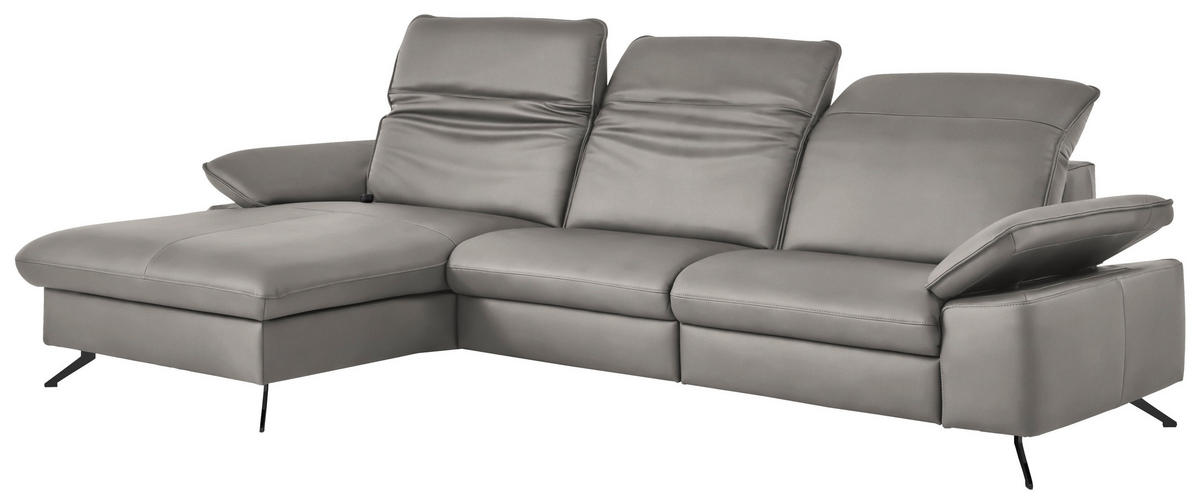 ECKSOFA  Echtleder Hellgrau  - Hellgrau/Schwarz, Design, Leder/Metall (169/307cm) - Beldomo Premium