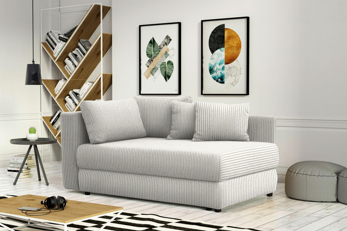RÉCAMIERE in Cord Weiss  - Weiss/Schwarz, Design, Kunststoff/Textil (171/71-88/93cm) - Cantus