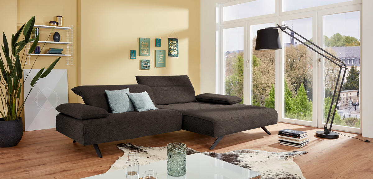ECKSOFA in Flachgewebe Dunkelbraun  - Anthrazit/Dunkelbraun, Design, Textil/Metall (280/165cm) - Johann Jakob