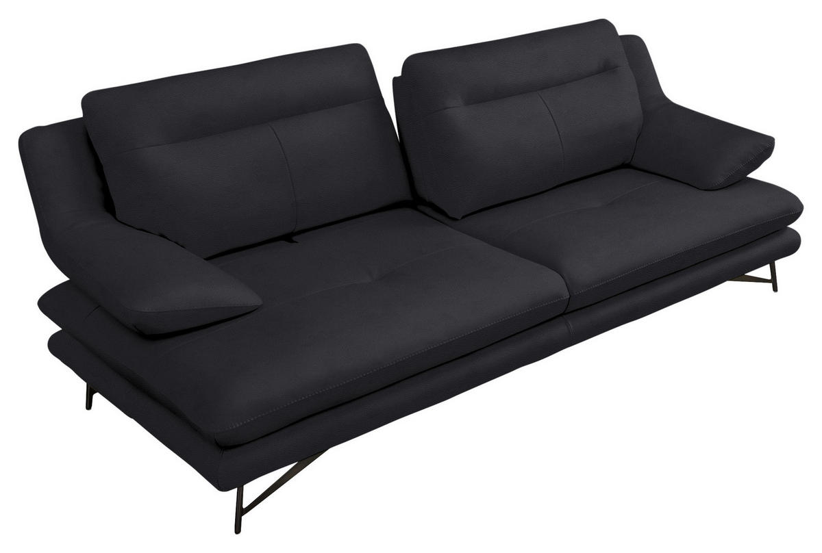 3-SITZER-SOFA in Leder Dunkelblau  - Dunkelblau, Design, Leder/Metall (215/90/109cm)