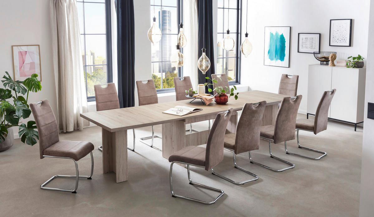 TISCHGRUPPE   - Eichefarben/Beige, MODERN, Textil/Metall (160-320/76/90cm) - MID.YOU