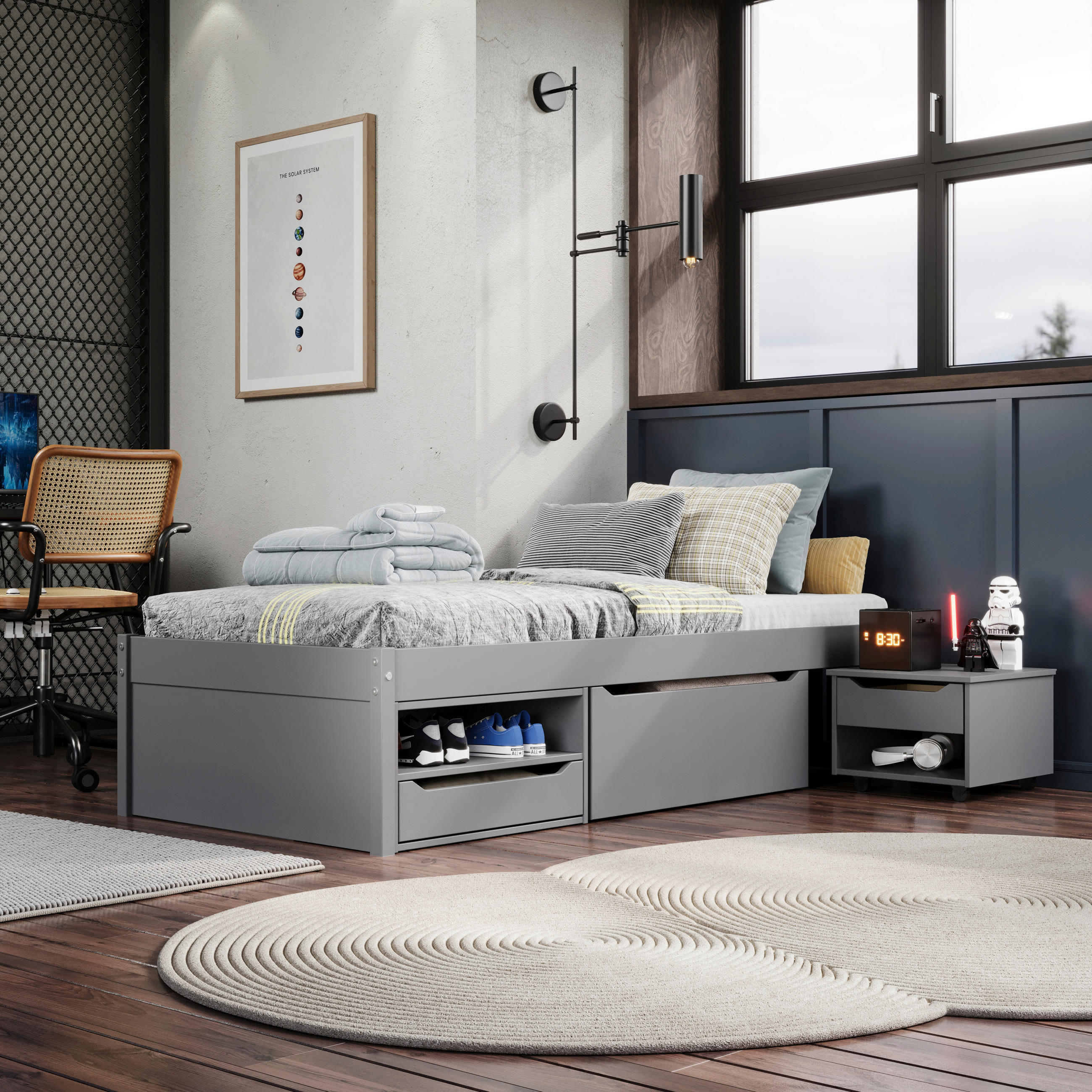 MID.YOU POSTEĽ S ÚLOŽNÝM PRIESTOROM, 90/200 cm sivá