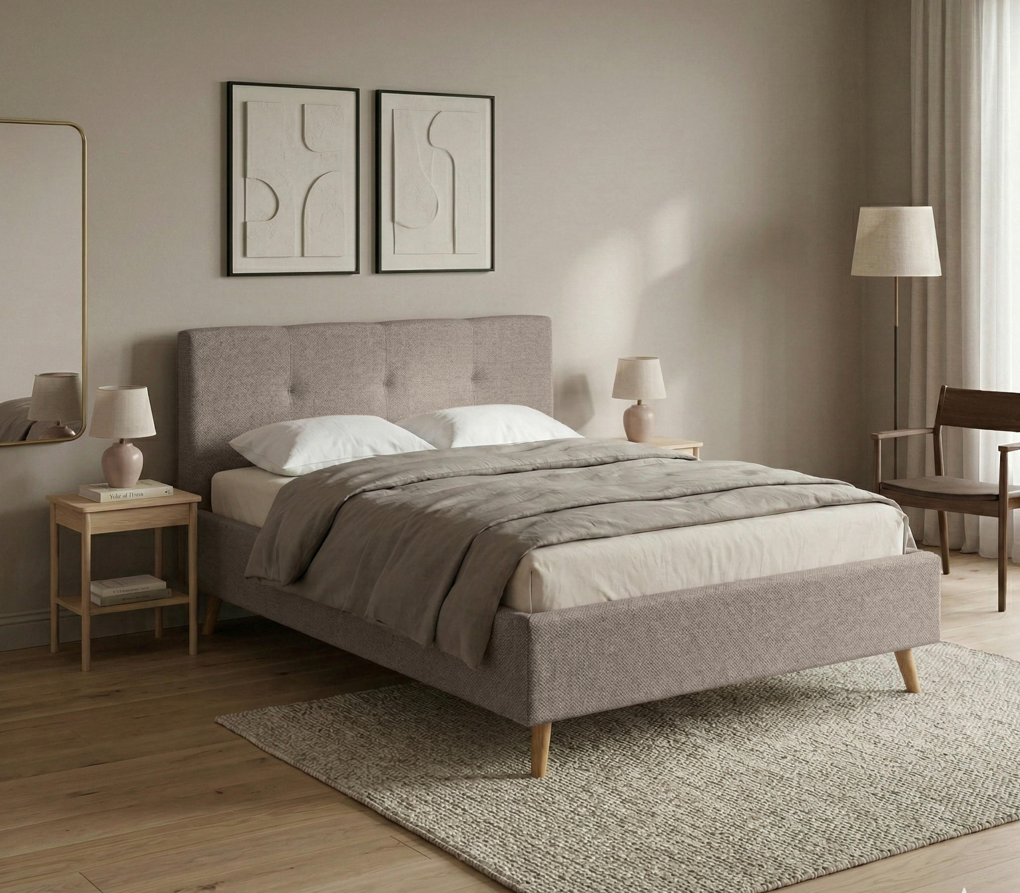 POLSTERBETT 180/200 cm,  in Beige, Lattenrost, Bettkasten,  - Eichefarben/Beige, MODERN, Holz/Textil (180/200cm) - MID.YOU