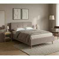 POLSTERBETT 180/200 cm,  in Beige, Lattenrost, Bettkasten,  - Eichefarben/Beige, MODERN, Holz/Textil (180/200cm) - MID.YOU