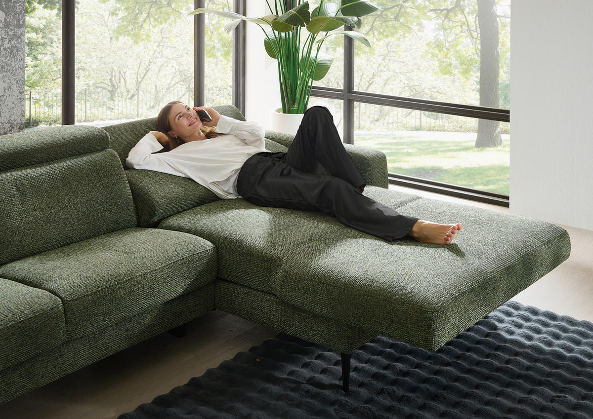 ECKSOFA Grün Chenille  - Schwarz/Grün, KONVENTIONELL, Textil/Metall (300/177cm) - Valdera