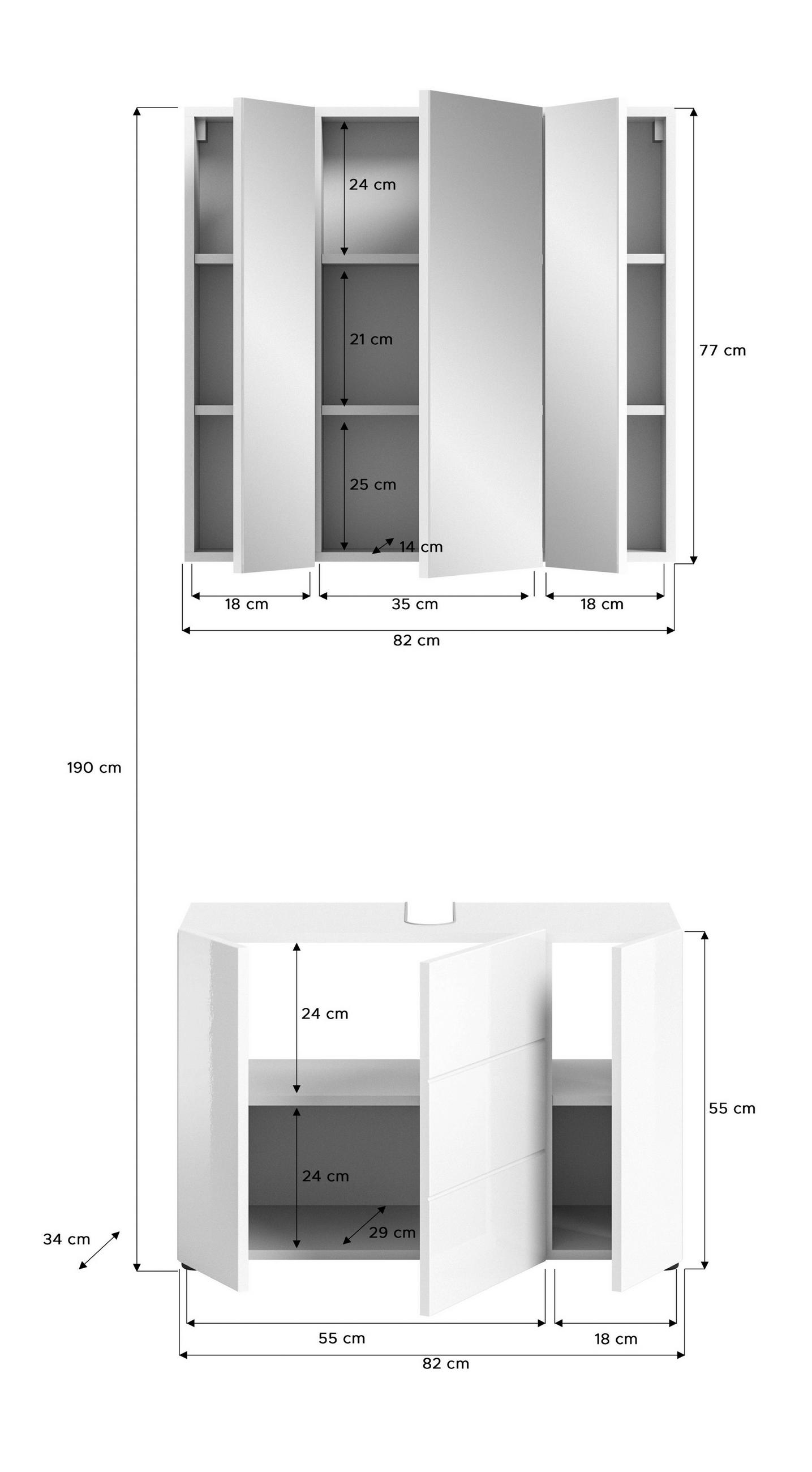 Thumbnail - Mid.you Badezimmer Vira, Weiß, Weiß Hochglanz, Holzwerkstoff, 8 Fächer, 82 cm, FSC Mix, hängend, stehend, Badezimmer, Ba...